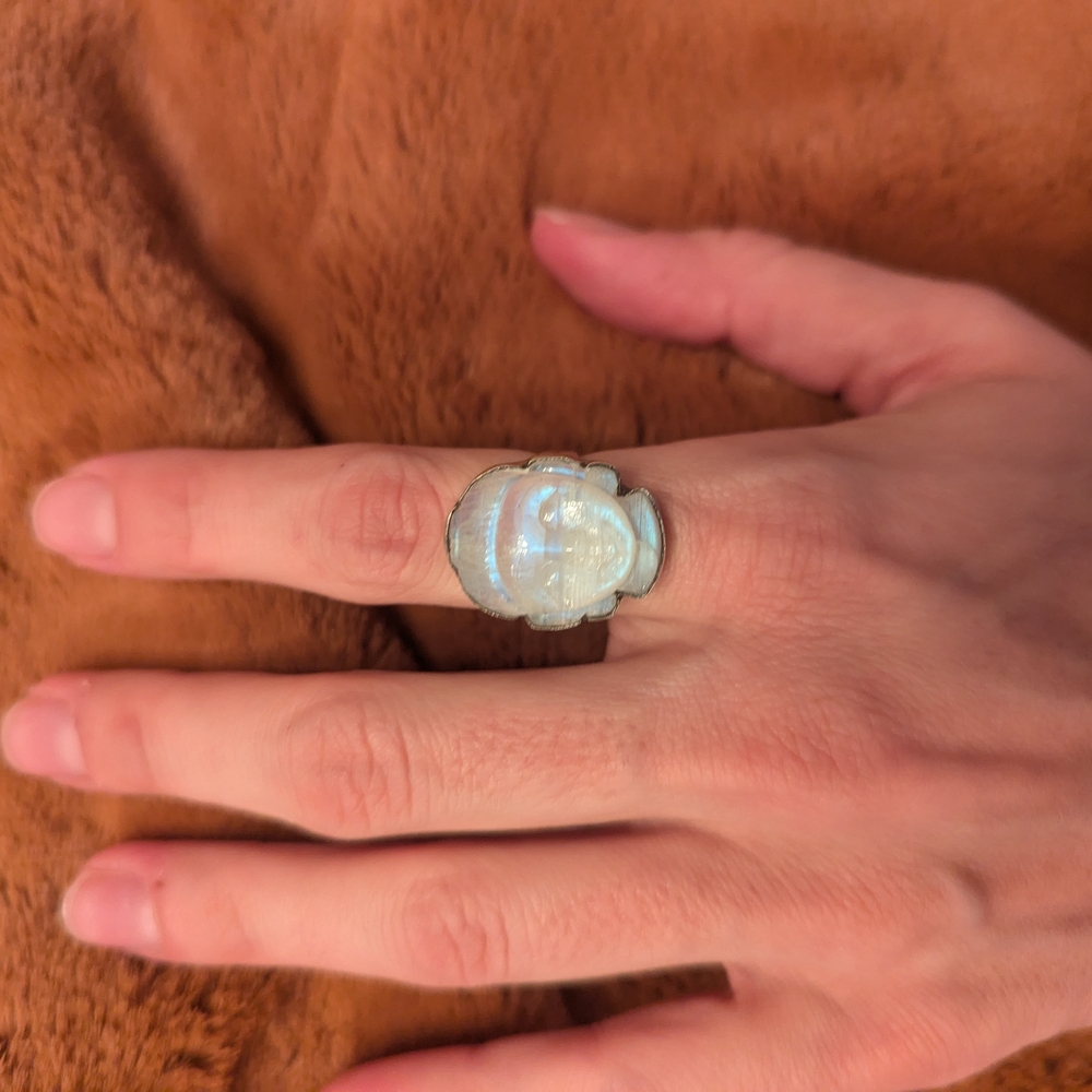 Moonstone Buddha Sterling Silver Ring - Picture 3 of 7